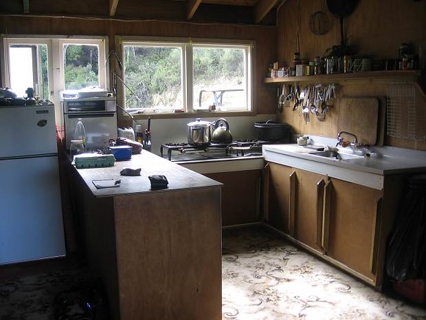 Interior of the Te Awaiti hunting lodge.