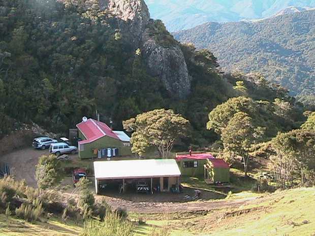 Looking down on Te Awaiti hunting lodge.