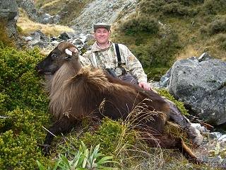 Rodney with a Himalayan Bull Tahr in New Zealand.